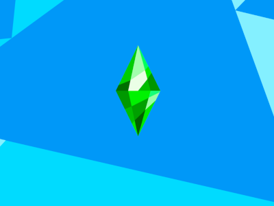 Screenshot of the loading screen. The green diamond 'Plumbob' is in the middle and there's a blue geometric background.